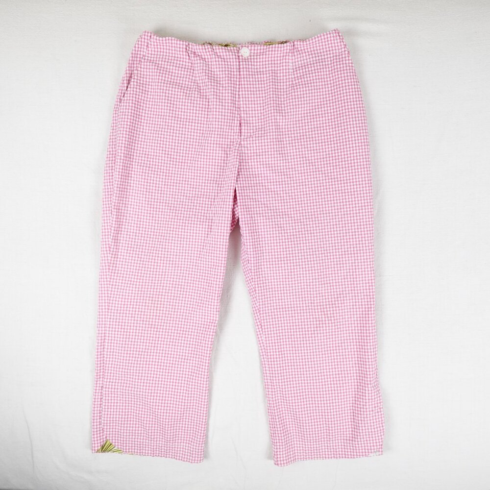 Windridge Cheryl Nash Pink Gingham Capris Pants Women's 12 Made in USA
